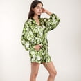 thumbnail image 3 of Women's Printed Satin Robe with Tie Waist and Flowing Sleeves - Small, Green, 3 of 7