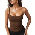 thumbnail image 2 of Camisetas Sin Mangas para Mujer, Corte Entallado, Tirantes Finos, Bonitas Camisetas de Entrenamiento de Verano con Cuello Cuadrado Café XL, 2 of 7