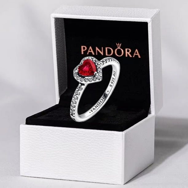 Anillo De Plata S925 Chapado Con Logo Original Pandora Femenino Brillante Corazon Rojo Diamante Exquisita Joyeria Moda Regalo Con Caja Walmart en linea