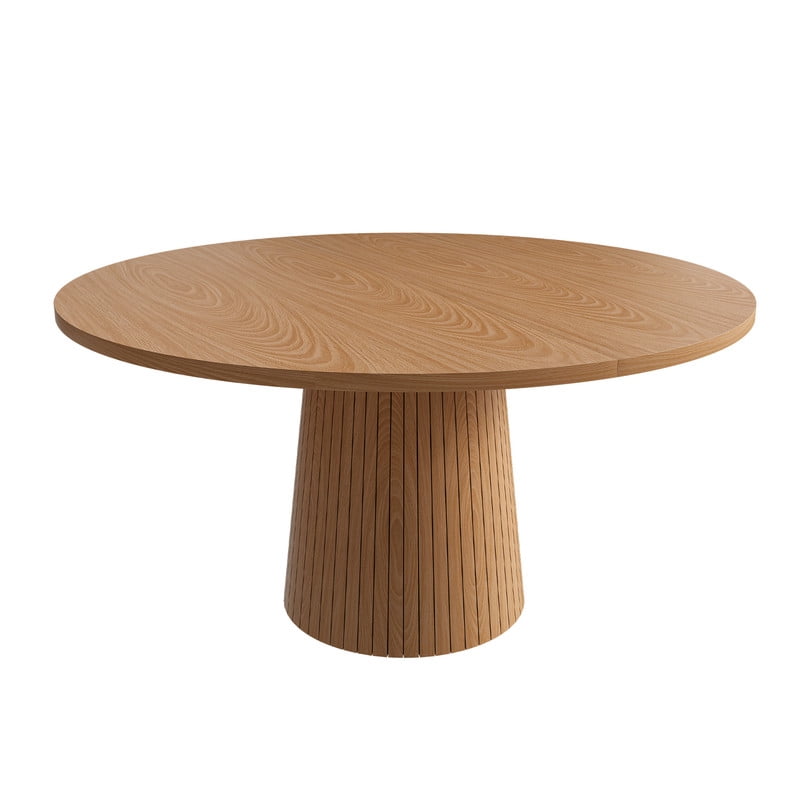 47.2'' Round Large Dining Table for 4, Accent Kitchen Dinner Table with Striped Base, Wood Side Table with Metal Frame