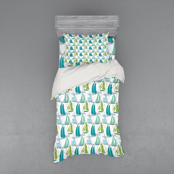 Ambesonne Nautical Bedding Set 3 Pcs, Sailing Boat Theme, Twin XL, Multicolor