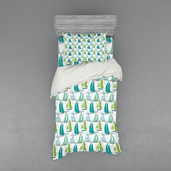 Ambesonne Nautical Bedding Set 3 Pcs, Sailing Boat Theme, Twin XL, Multicolor