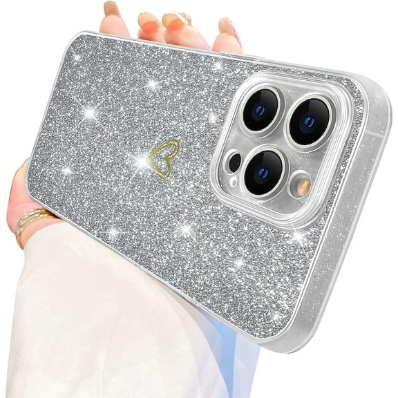 Compatible with iPhone 14 Pro Case Luxury Shiny Plating Cute Love Heart Flexible Glitter Soft Silicone Cover Shockproof Camera Protection Bling Case for iPhone 14 Pro Women Girls