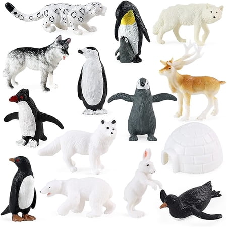 RCOMG 14PCS Mini Arctic Animal Figures, Realistic Sea Animals Toys Plastic Ocean Miniature Toys Playset with Arctic Animals, Reindeer,Penguins etc, Easter Egg School Project Gift for Kids Toddlers