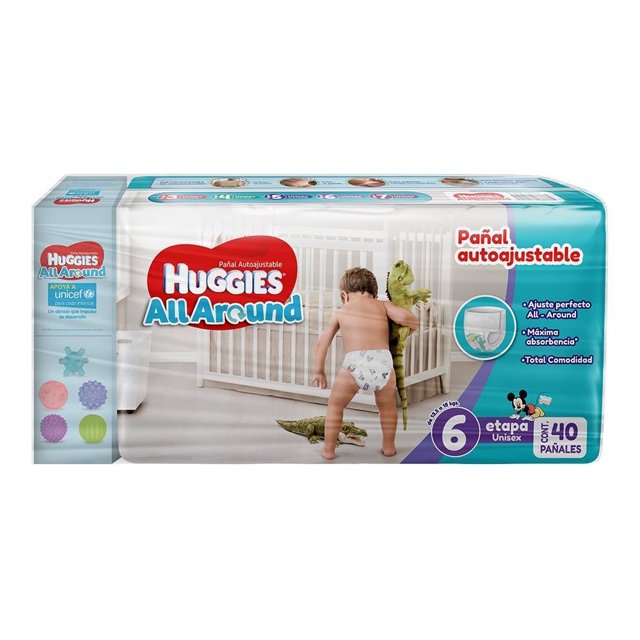 Pañales Huggies All Around autoajustables etapa 6 unisex 40 pañales + 1 Pelota