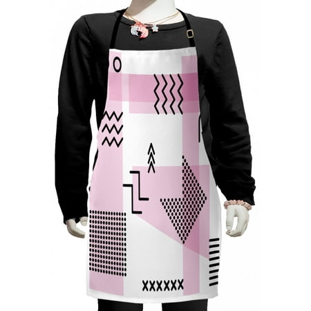 

Abstract Kids Apron Geometric Modern Wavy Lines Round Pop Art Memphis Retro Doodle Boys Girls Apron Bib with Adjustable Ties for Cooking Baking Painting Baby Pink White by Ambesonne