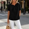 thumbnail image 5 of GUACER Women's Cotton Linen Ruffle Neck Short Sleeve Tops Loose Fit Summer Blouses for Casual & Beach, 5 of 7