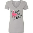 thumbnail image 3 of Inktastic What the Flock? Funny Flamingo Women's V-Neck T-Shirt, 3 of 5