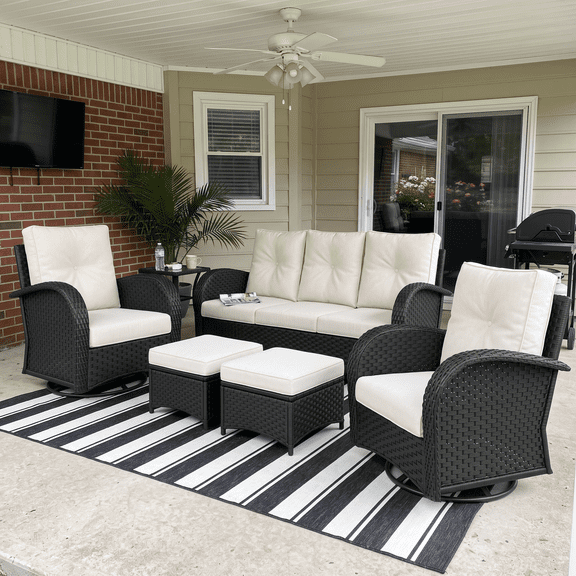 LayinSun 6 Pieces Outdoor Patio Furniture Set, Rattan Wicker Sectional Swivel Rocker Chairs Sets