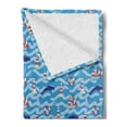 thumbnail image 2 of Lighthouse Soft Flannel Fleece Blanket, Wavy Lines Aquatic Elements Dolphins Seahorses and Boats Marine Summer, Cozy Plush for Indoor and Outdoor Use, 50" x 70", Blue Navy Blue Red, by Ambesonne, 2 of 5