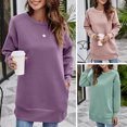 thumbnail image 3 of Moda mujer Sudadera con capucha Color sólido O cuello Manga larga Dobladillo dividido Casual Otoño I Abanopi Rosa/Grande, 3 of 7