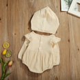 thumbnail image 4 of Baby Girl Cotton Linen  Ruffle Romper with bonnet Hat 2PCS Outfit, 4 of 8