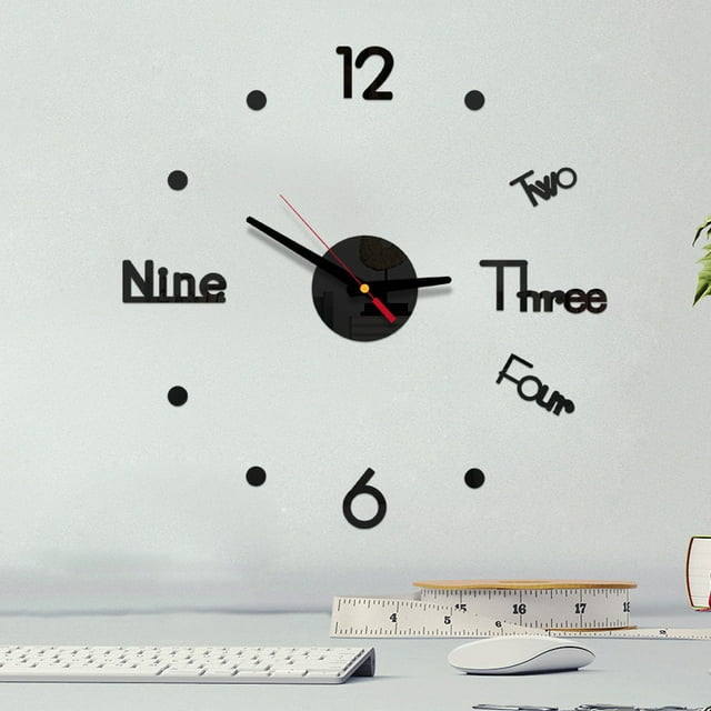 Agiferg DIY Wall Clock 3D Mirror Surface Sticker Home Office Decor Clock