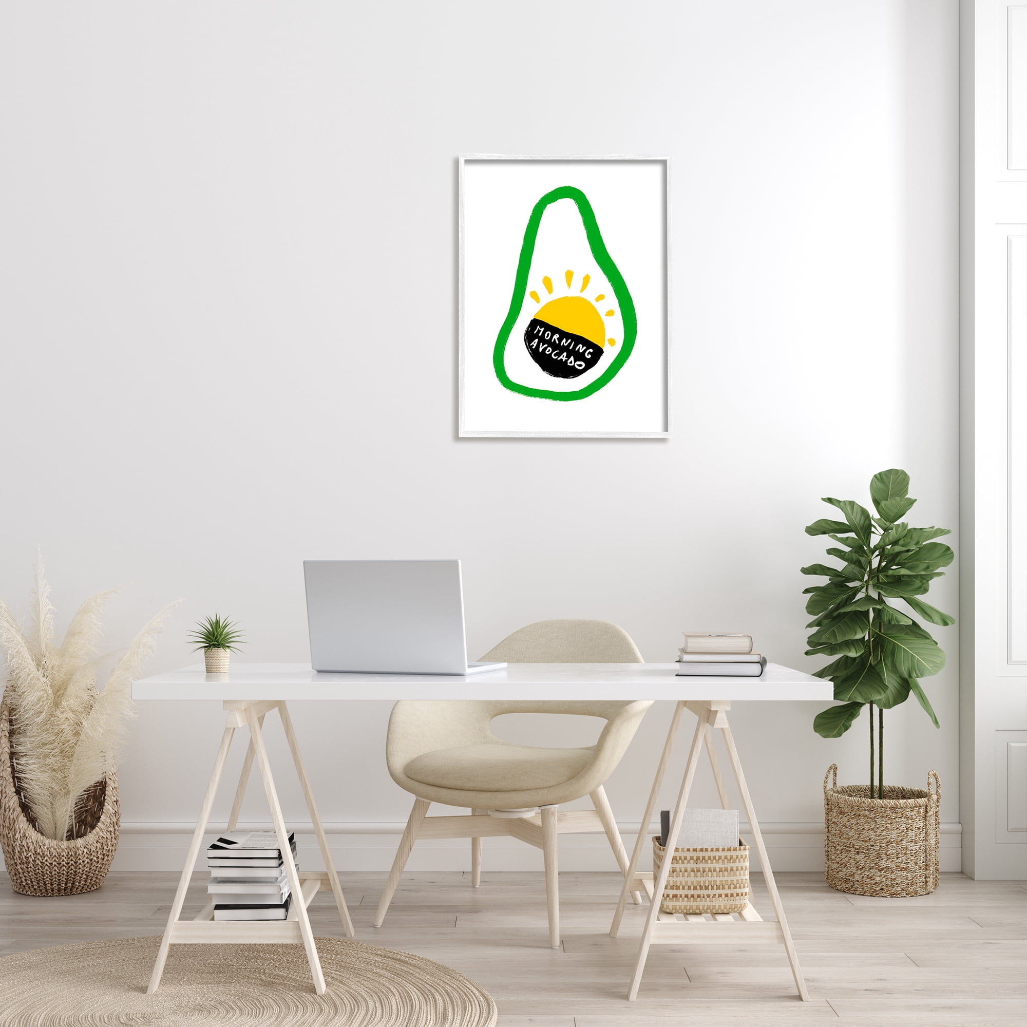 Stupell Industries Morning Avocado with Sunrise Modern Shape Abstraction Food & Beverage Painting White Framed Art Print Wall Art, 24 x 30