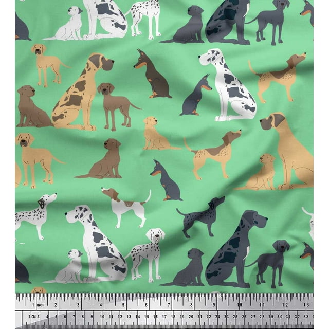 Soimoi Crêpe en polyester Vert Mélange de Tissus Imprimé Chien Tissu d'Artisanat au Mètre 52 Pouces de Large