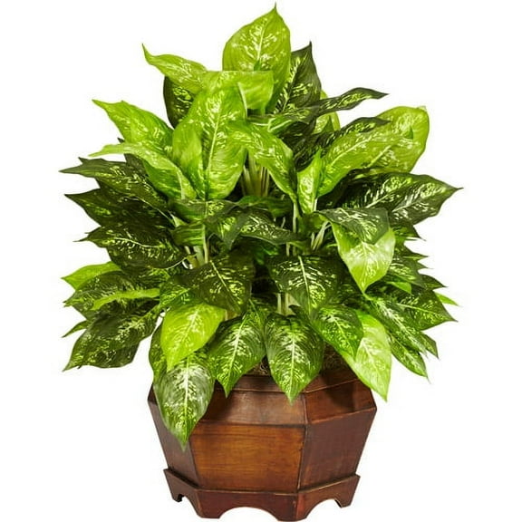 Nearly Natural Plastic 24" Variegated Dieffenbachia Artificial Plant, Green