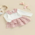 thumbnail image 3 of PENGXIANG Jolie Bébé Filles Robe Romper Plaids Imprimé Peter Pan Col Manches Longues Volants Combinaison, 3 of 9
