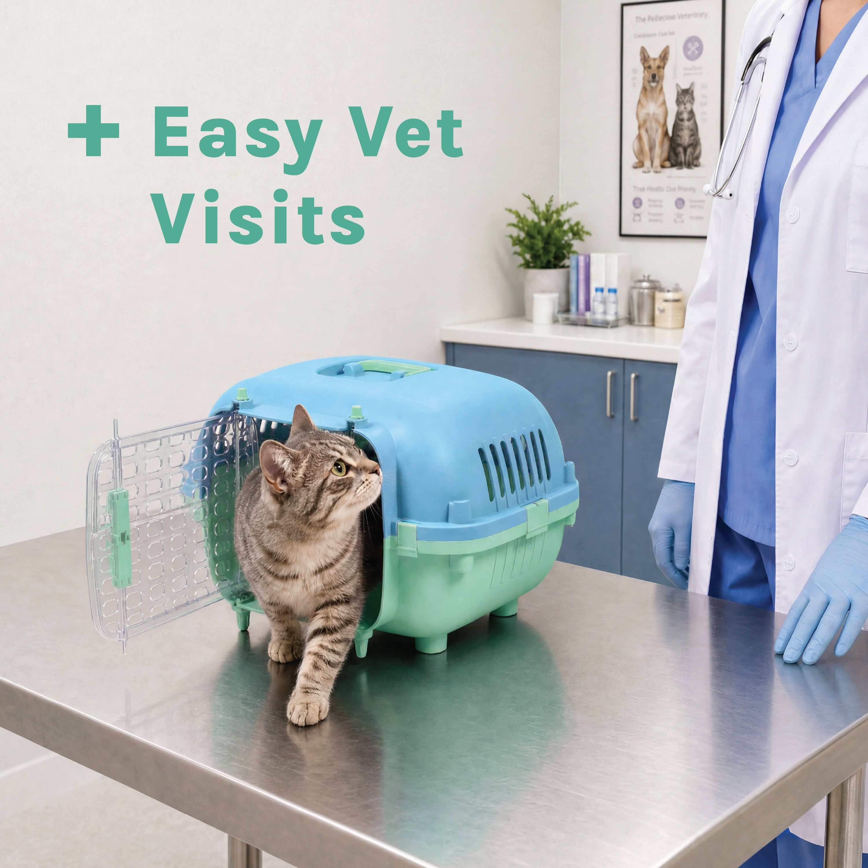 Kitty City 21" Oblong Durable Hard Sided Plastic Pet Kennel with Top Handle, Green, 20 lb Limit