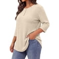 thumbnail image 3 of WellSize 3/4 Sleeve Blouses for Women Plus Size Henley Shirts Casual Crew Neck Tunic Tops Trendy Fall Pullover, 3 of 10