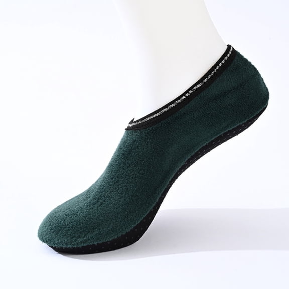 CXHEGBEJ Slipper Non-Skid Bottom Socks For Womens Warm Soft Fleece Gripper Slipper Non-Slip Velvet Indoor Socks Slippers Thermal Foot Cover for Female Gift Blackish Green L