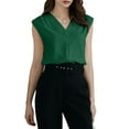 thumbnail image 2 of Womens Pleated Tank Tops V Neck Casual Sleeveless Blouses Summer Basic Vest Shirt Green S, 2 of 9