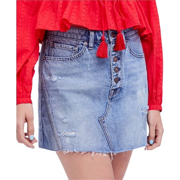 Free People - Minifalda acampanada para mujer, azul, 26 Free People Mini