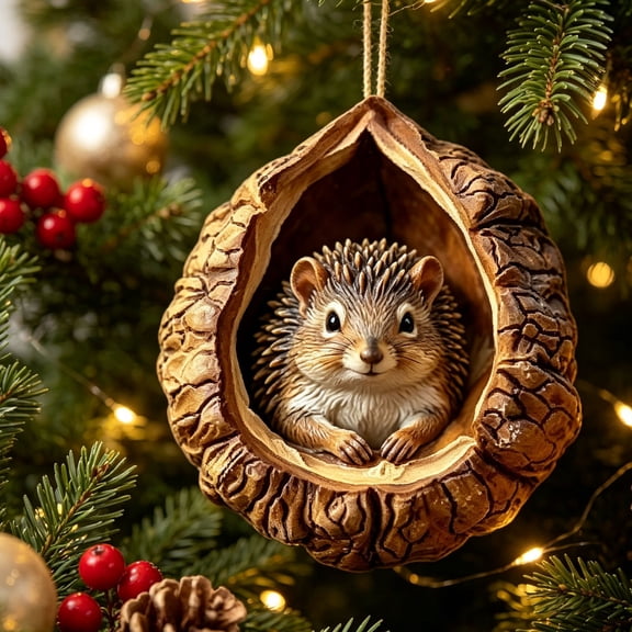 Forest Animal Acorn Ornaments 3D, Detailed Woodland Creature Figurines in Acorn Shell, Shatterproof Resin Christmas Tree Ornaments, Unique Animal Lover Gift Idea, Holiday Decor Set