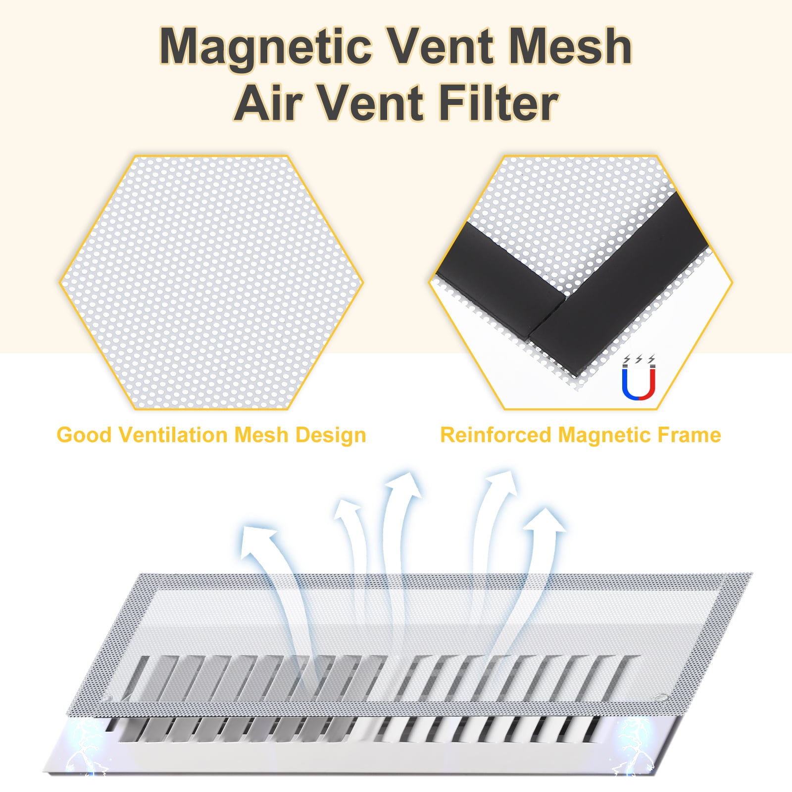 6Pcs Floor Vent Covers, 12"x4" Magnetic Floor Register Air Vent Screen, White