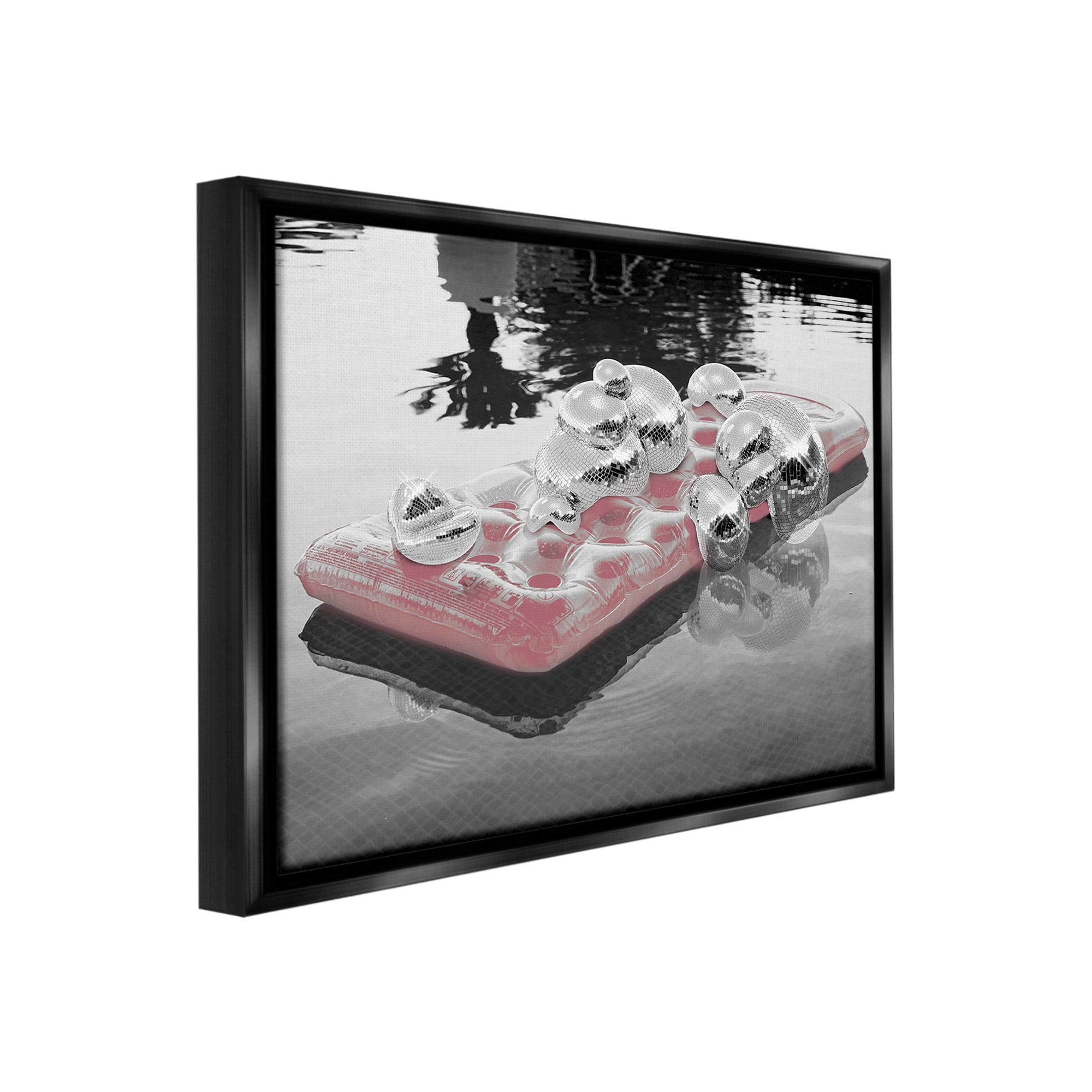 Stupell Industries Disco Balls Pool Float Abstract Painting Black Floater Framed Canvas Art Print Wall Art, 21 x 17
