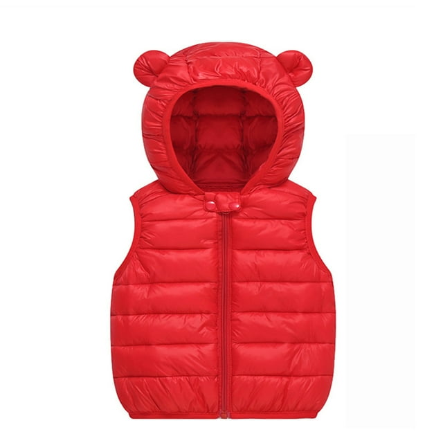 MIASHUI Manteaux d'Hiver pour Enfants Bébés Garçons Filles Sans Manches avec Capuche Oreilles d'Ours Gilet Manteau, Rouge, 6-12 Mois