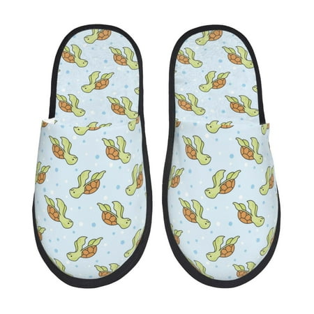 Balery Cartoon Sea Turtle Slient Indoor Furry Fleece Comfort House Shoes Soft Non-Slip Home Shoes Cotton slippers House Slippers-- Medium