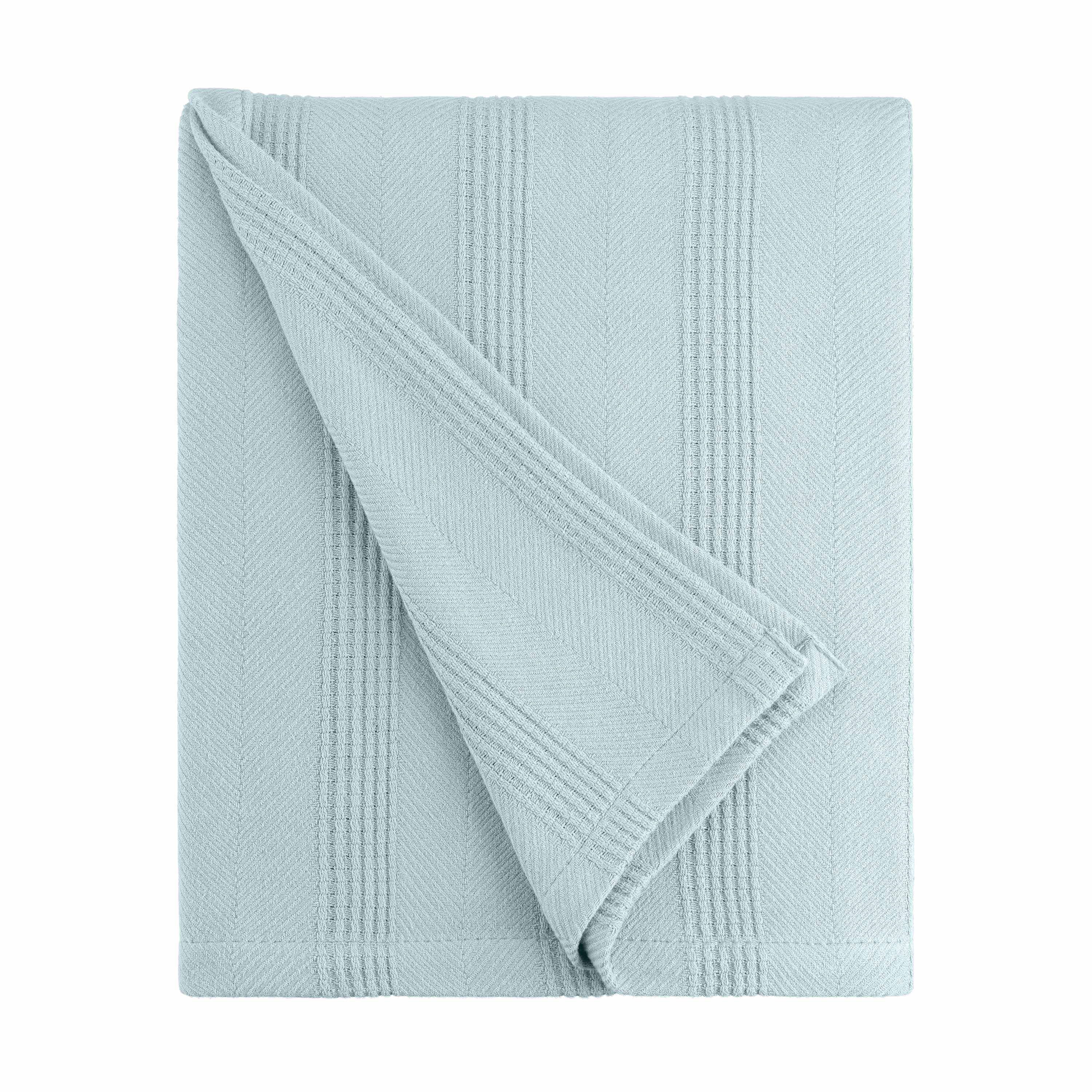 Lightweight Breathable 100% Cotton Knit Blanket – All-Season Bed Blanket – Full/Queen Size – Blue