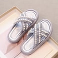 thumbnail image 4 of Girls Silver Crisscross Pearl Slides Sandals Soft Cushioned Non-Slip Platform Summer Beach Shoes for Little & Big Kid,Size 12.5 M, 4 of 6