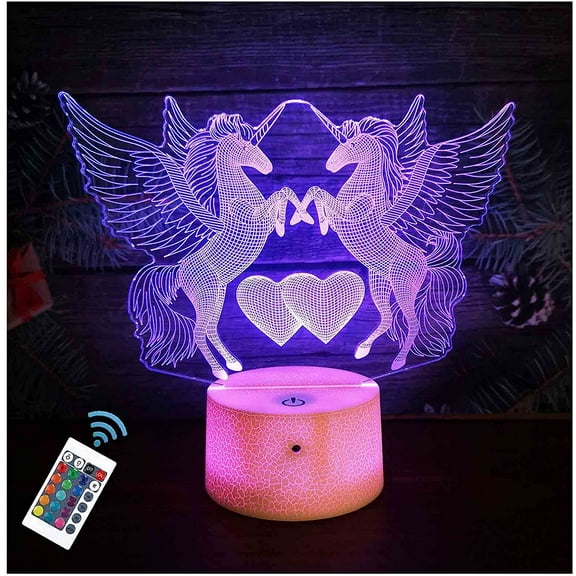 MYKOMI Unicorn 3D Night Light,16 Colors Remote Control & Smart Touch Dimmable 3D Illusion Bedside Lamp,Bedroom Decoration Birthday Christmas Toy Gift for Kids Boys Girls Friends