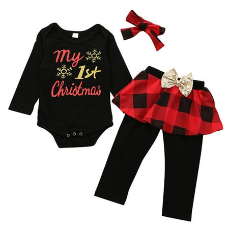 

Honeeladyy Winter Infant Newborn Baby Girl Christmas Outfits Romper Plaid Pants Hairband Set Black Sales Online