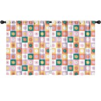 Blackout Kids Curtains,Colorful Daisy Flower Checkered Pattern Childrens Insulated Curtains Set Of 2,Bedroom Essentials,Toddler Room Decor 52"x63"