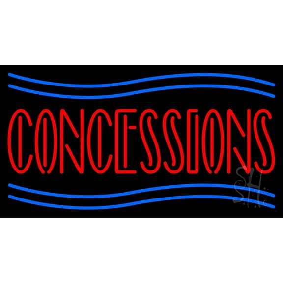Red Concessions LED Neon Sign 13" Tall x 24" Wide - inches Black Square Cut Acrylic Backing, with Dimmer - Premium built indoor Sign for Storefront.