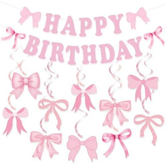 Bow Birthday Party Decorations, Cute Pink Bow Birthday Banner Bows Party Hanging Swirls Set for Women Girls Bows Party Decorations, Baby Shower Party Decor Supplies$$Electronics Accessories