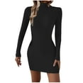 thumbnail image 2 of Ahabrexf Sweaters for Women Women's Solid Color Turtleneck Slim Long Sleeve Knitted Sweater Dress Long Sleeve Turndown Collar Knee-High Dress Dress for Women, 2 of 9