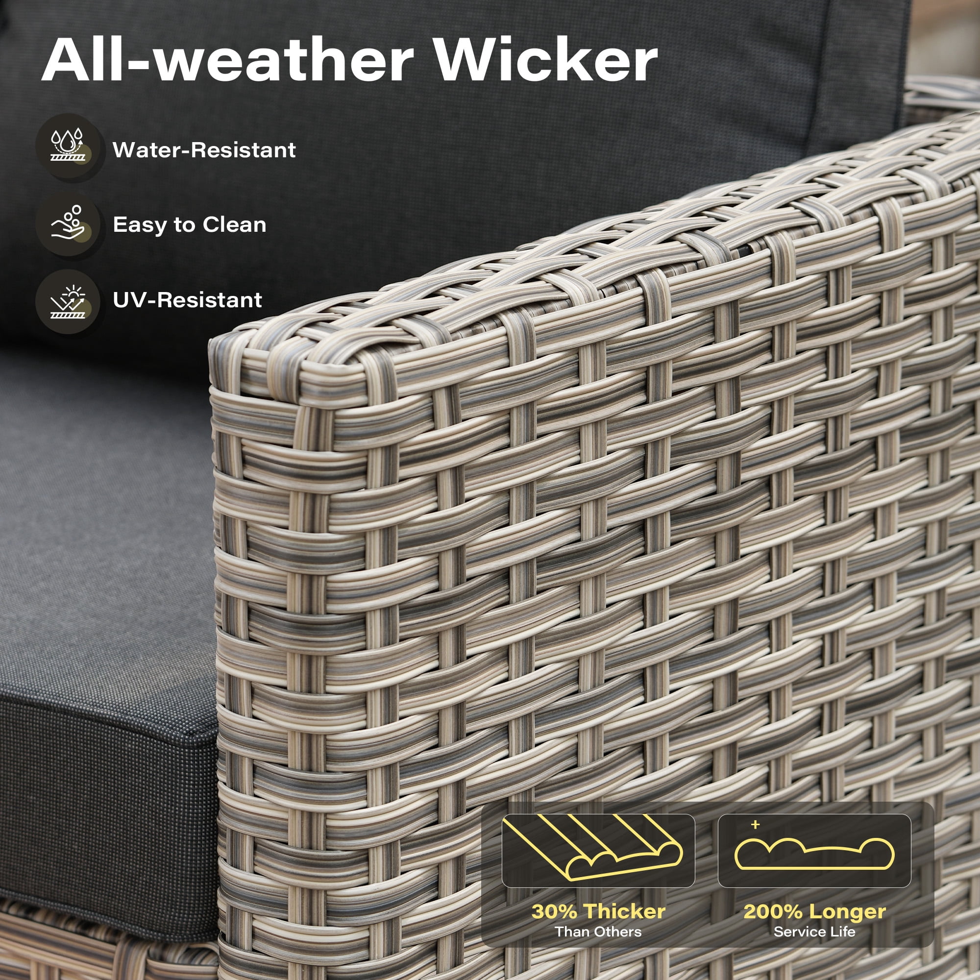 Toject 9 Pieces Patio Furniture Set All Weather Wicker Outdoor Conversation Set with 42" Fire Pit Outside Furniture Patio Sofa with Swivel Chairs & Solar Table, Black