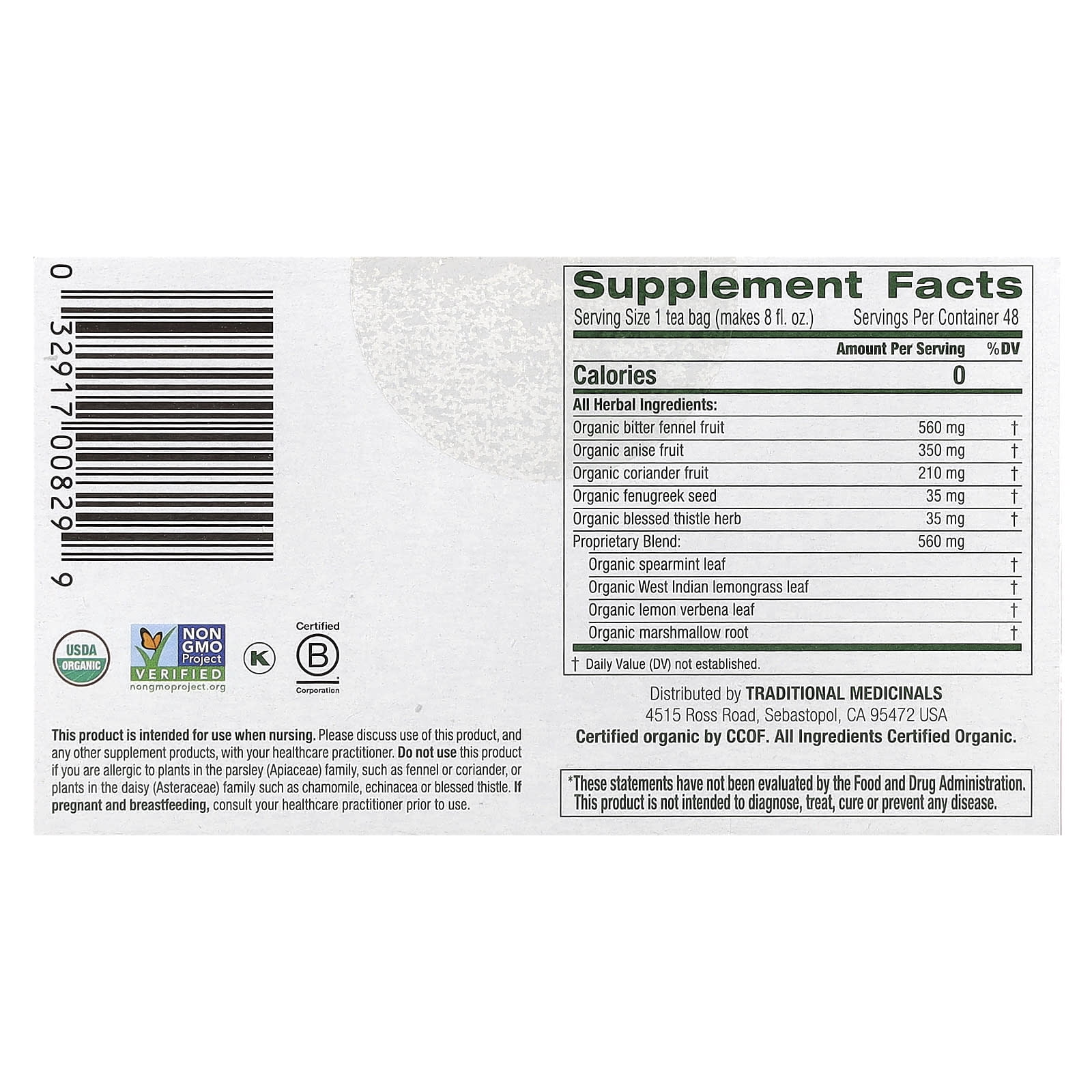 Traditional Medicinals, Organic Mother's Milk, Original with Fennel & Fenugreek, Caffeine Free, 48 Wrapped Tea Bags, 2.96 oz Pack of 2