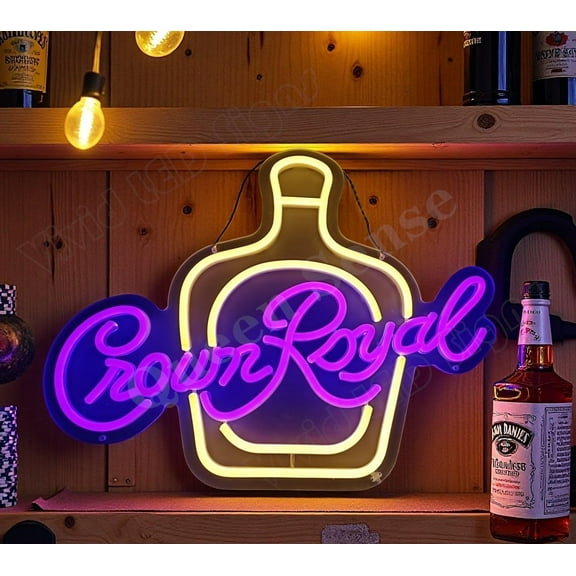 Queen Sense 16"x13" Crown Royals Bottle LED Neon Sign for Wall Decor Dimmable USB Powered LED Light W116CRB-5VLED