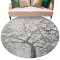 thumbnail image 2 of 8ft Round Rug, Grey Flowers Non-Skid Rubber Backing Large Area Rugs - Living Room Bedroom Home Office, Spring Floral Modern Oil Painting Art Indoor Floor Mat Carpets Washable Rug, 2 of 9