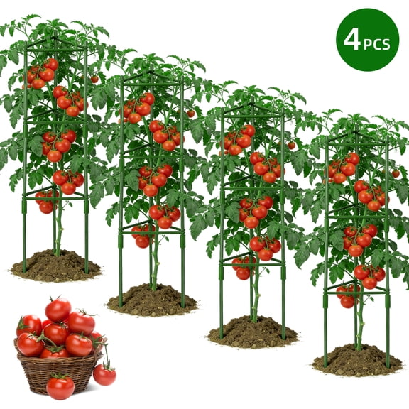 MOJINO 4 Pack Tomato Cages for Garden, 48 Inch Adjustable Tomato Cage Plant Support, Garden Plant Stakes Trellis for Climbing Plants Pots Vegetables Flowers Fruits