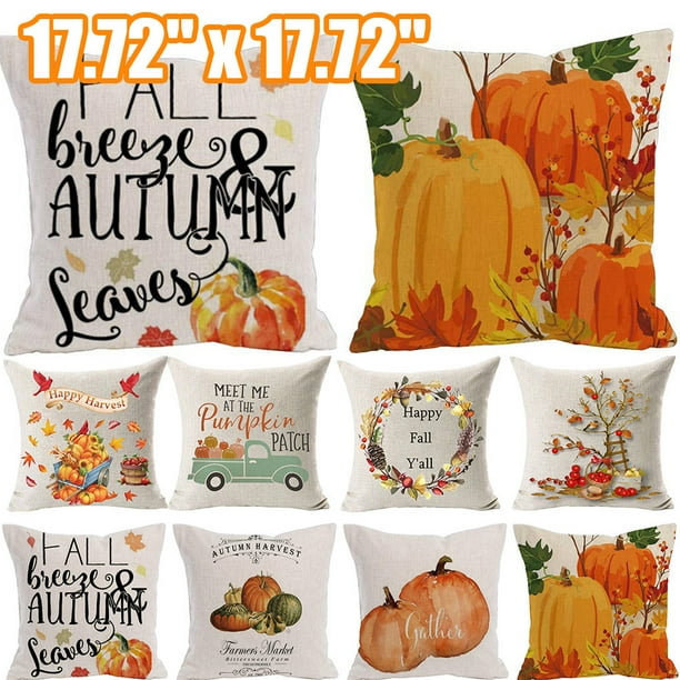 Cheers.US Fall Pillow Covers 18x18, Cotton Linen Pumpkin Throw Pillows