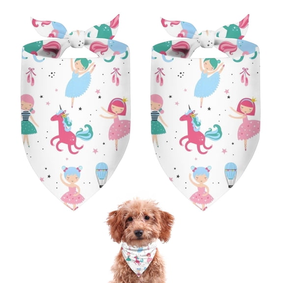 Dog Bandana 2 Pack,Fairy Tale Princess Unicorn Pattern Bandanas for Dogs,Cat Bandana,Small/ Large Dog Bandana 2 Size,Dog Bandanas