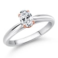 thumbnail image 2 of Gem Stone King 925 Sterling Silver and 10K Rose Gold Prongs White Zirconia Solitaire Engagement Ring for Women (0.43 Cttw, Oval 6X4MM, Gemstone Birthstone, Available in Size 5, 6, 7, 8, 9), 2 of 4