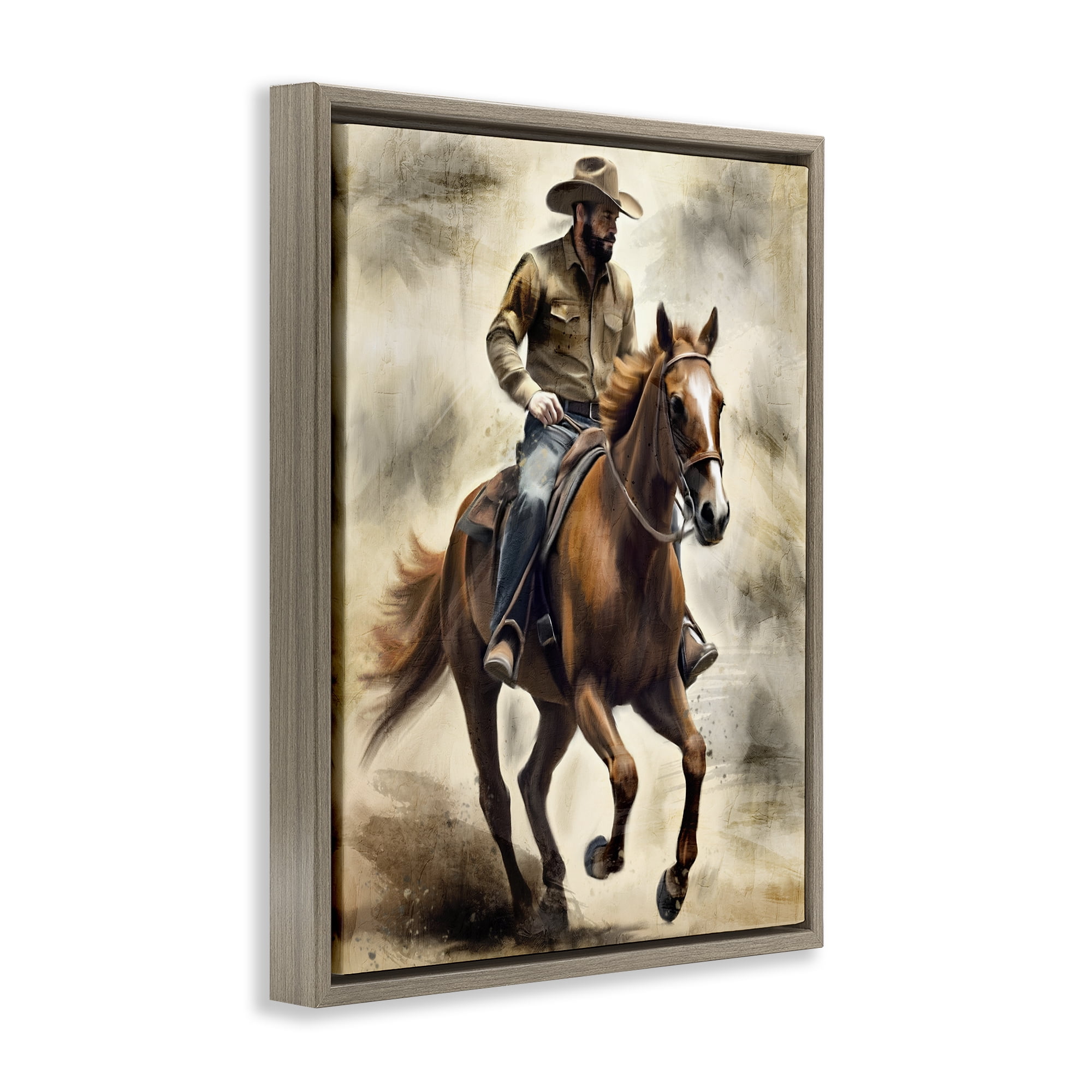 Stupell Industries Gallop Horse & Cowboy Brown Framed Floater Canvas Wall Art, design by Kim Allen
