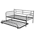 thumbnail image 3 of Premium Daybed Metal Bed Frame, Twin Size Bed with Trundle, Daybed and Roll Out Trundle for Kids Room Guest Room Apartment, Easy Assembly, Mattresses Sold Separately - Black, K537, 3 of 9