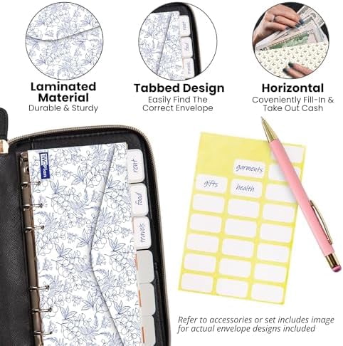 Cash Envelope Wallet All in One Budget System with 12x Tabbed Cash Envelopes, 12x Monthly Budget Cards,1x Yearly budget planner sheet Complete Money Organizer Set for Cash RFID Protection